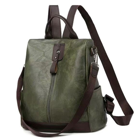 Vegan Leather Backpack One Shoulder Messenger Anti Theft Waterproof Travel - Picture 1 of 10